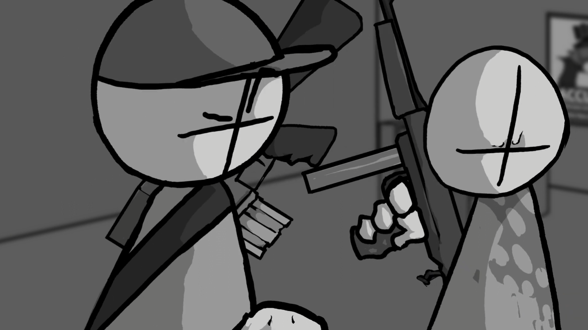 A frame-by-frame scene from Rodan91's MADNESS: MISERABILIS animation.